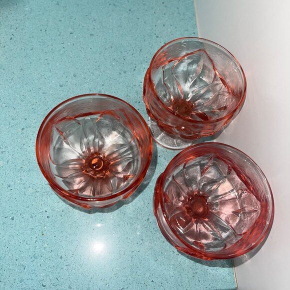 Tiffin Franciscan Vintage Champagne Glass Set Of 3 Pink Lotus Flower Sherbet - Picture 2 of 6